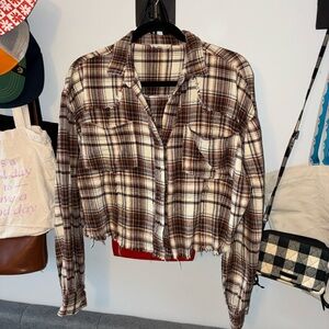 Altar'd State Brown & Cream Plaid Button-Up Shirt